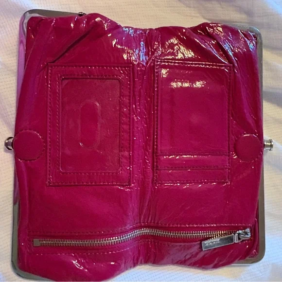 Hobo patent leather wallet pink / reddish color similar to a raspberry. EUC!! - Picture 2 of 3